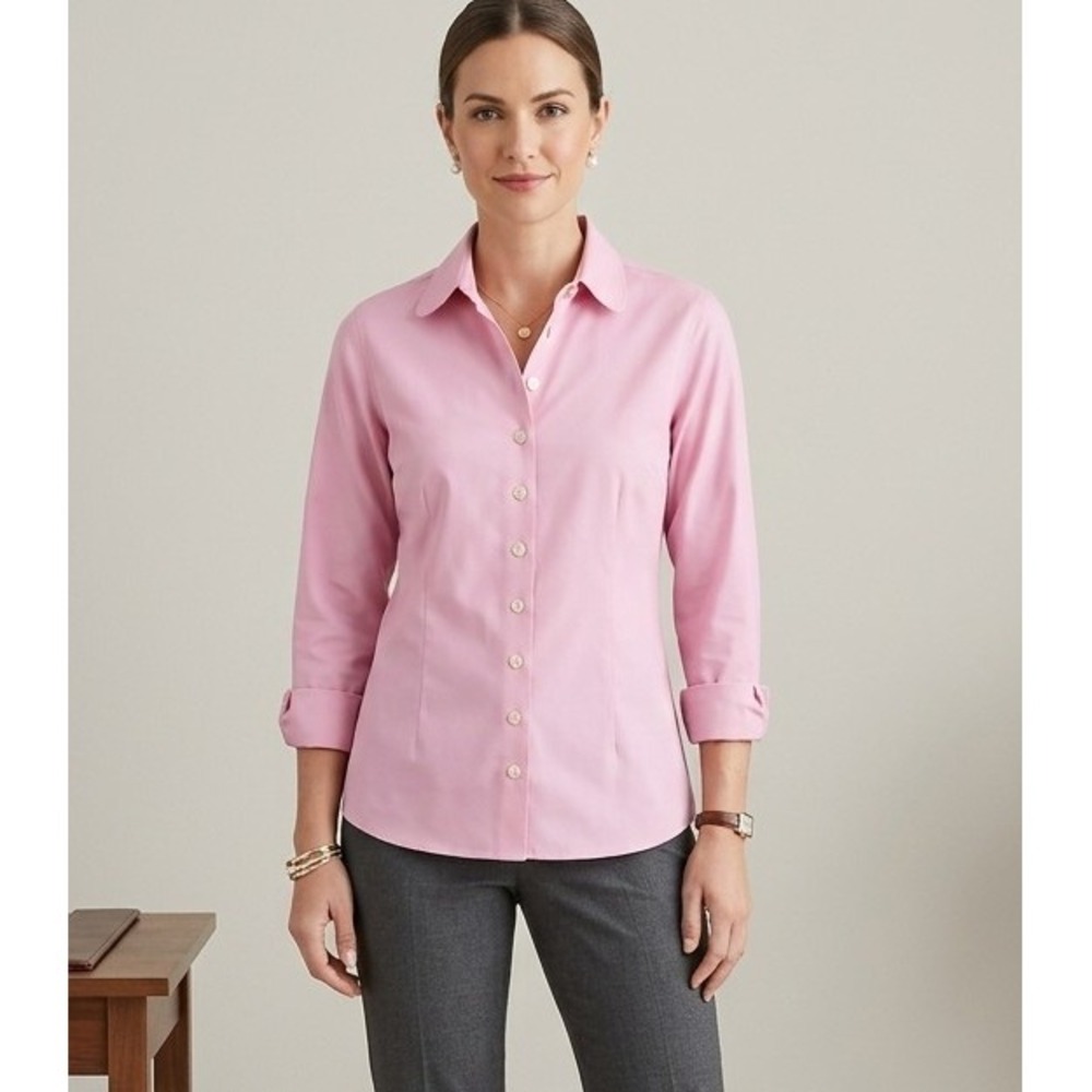 Talbots 8 Womens Button Up Shirt Pink Wrinkle Resistant 100% Cotton Preppy